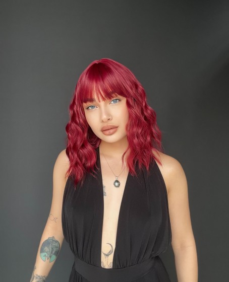 Doğal Su Dalgalı Peruk Uzun Kahküllü Fiber