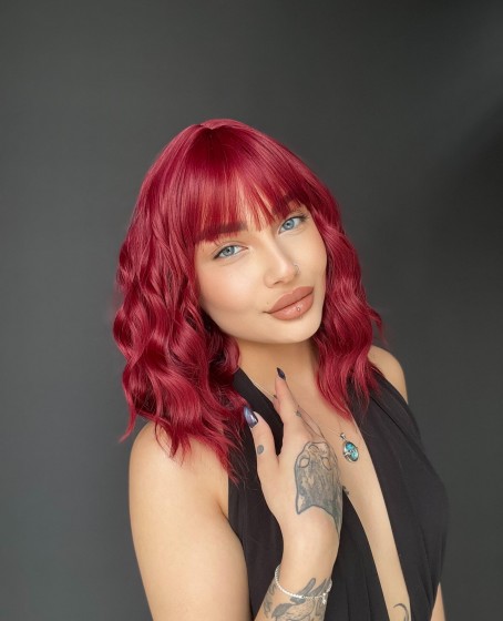 Doğal Su Dalgalı Peruk Uzun Kahküllü Fiber