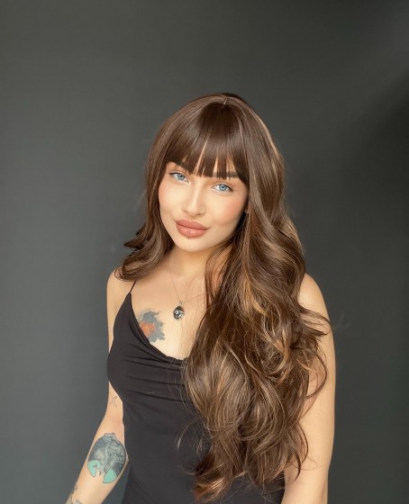 Doğal Su Dalgalı Peruk Uzun Kahküllü Fiber