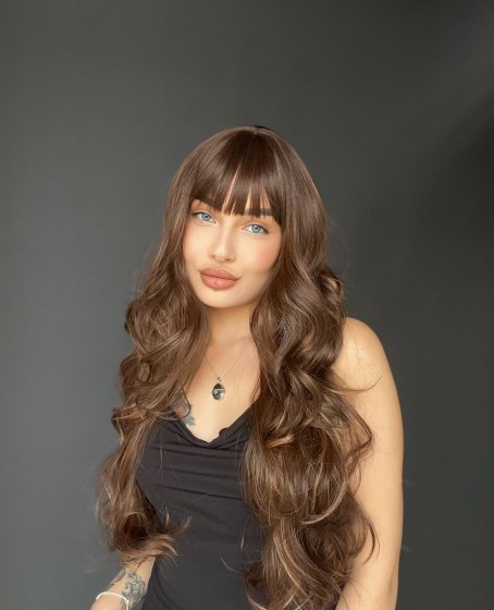 Doğal Su Dalgalı Peruk Uzun Kahküllü Fiber