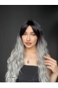 Doğal Su Dalgalı Peruk Uzun Kahküllü Fiber  Siyah Grey