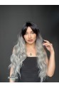 Doğal Su Dalgalı Peruk Uzun Kahküllü Fiber  Siyah Grey
