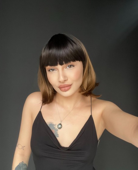 Kısa Küt Perçemli Bob Pedikal Peruk Kanser Kemoterapi uygundur siyah karamel