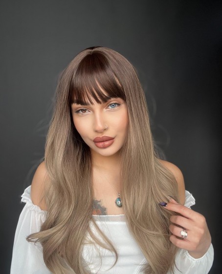 Rus kumralı özel perçem kahküllü ombreli Medikal peruk