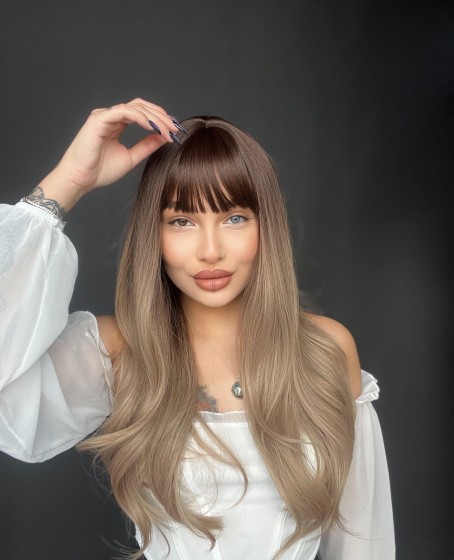 Rus kumralı özel perçem kahküllü ombreli Medikal peruk