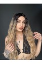 Doğal Su Dalgalı Uzun Perçemsiz Tepe kısmı deri Fiber Peruk