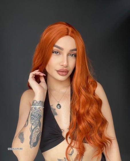 Doğal Su Dalgalı Uzun Perçemsiz Tepe kısmı deri Fiber Peruk Bakır