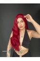 Doğal Su Dalgalı Uzun Perçemsiz Tepe kısmı deri Fiber Peruk Kızıl