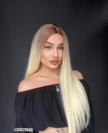 Düz uzun Perçemsiz Cilt görünümlü  Medikal  özel peruk 10f613