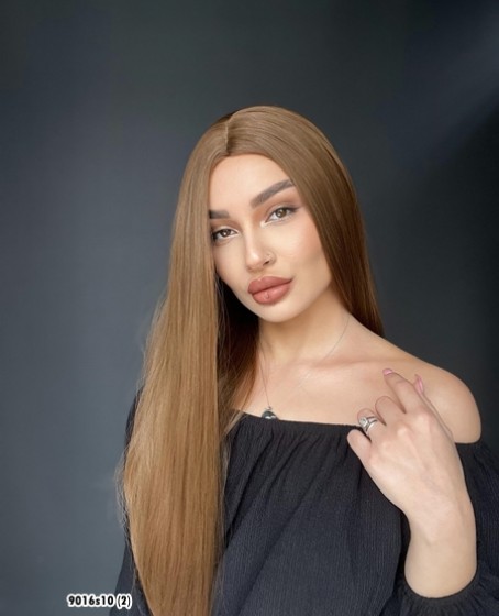 Düz uzun Perçemsiz Cilt görünümlü  Medikal  özel peruk Kahverengi