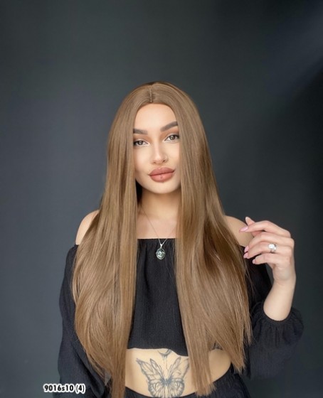 Düz uzun Perçemsiz Cilt görünümlü  Medikal  özel peruk Kahverengi