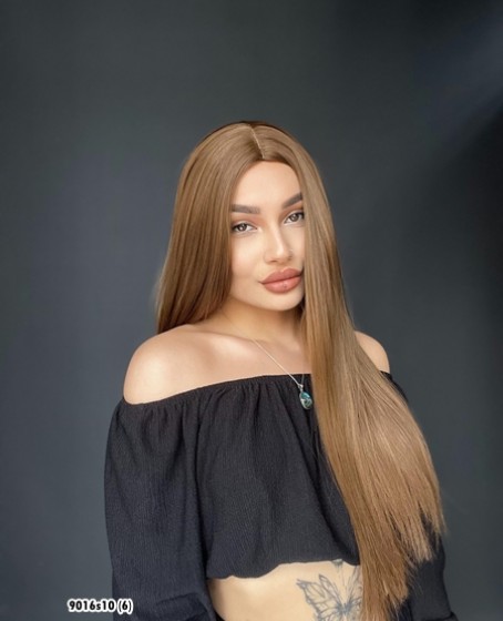 Düz uzun Perçemsiz Cilt görünümlü  Medikal  özel peruk Kahverengi