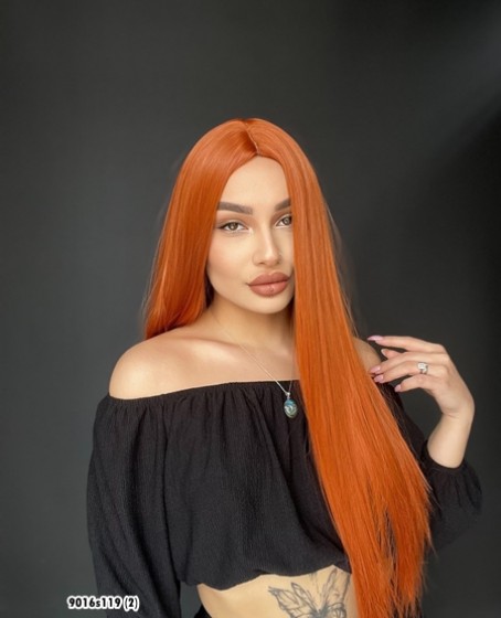 Düz uzun Perçemsiz Cilt görünümlü  Medikal  özel peruk Bakır