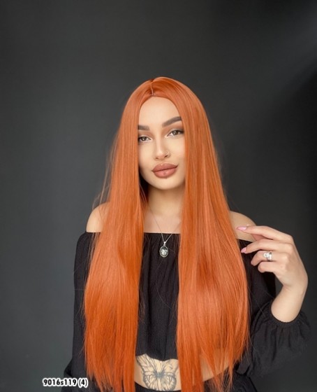 Düz uzun Perçemsiz Cilt görünümlü  Medikal  özel peruk Bakır