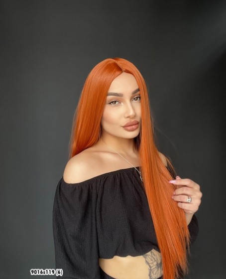 Düz uzun Perçemsiz Cilt görünümlü  Medikal  özel peruk Bakır