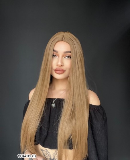 Düz uzun Perçemsiz Cilt görünümlü  Medikal  özel peruk Rus kumralı