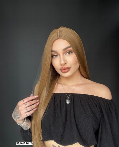 Düz uzun Perçemsiz Cilt görünümlü  Medikal  özel peruk Rus kumralı