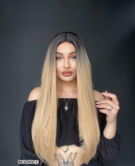 Düz uzun Perçemsiz Cilt görünümlü  Medikal  özel peruk 2f24