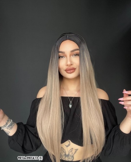 Düz uzun Perçemsiz Cilt görünümlü  Medikal  özel peruk