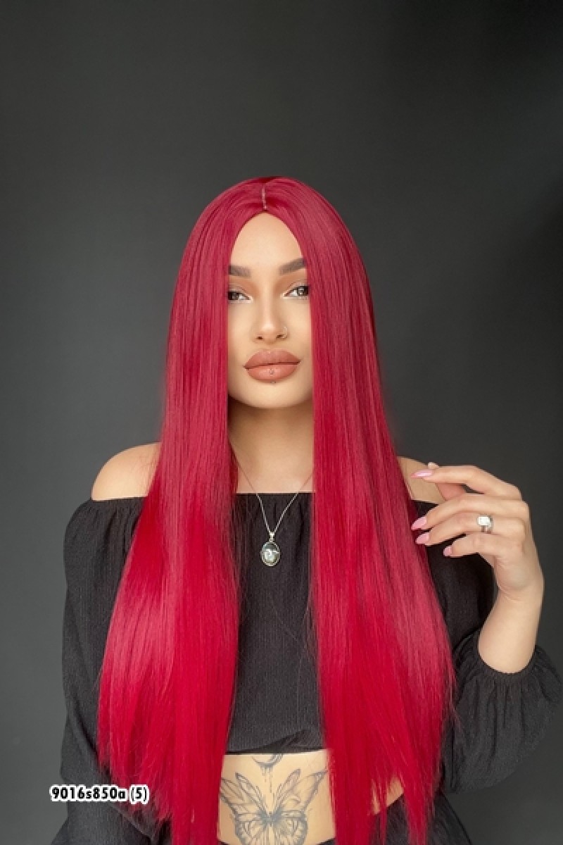 Düz uzun Perçemsiz Cilt görünümlü  Medikal  özel peruk Kızıl