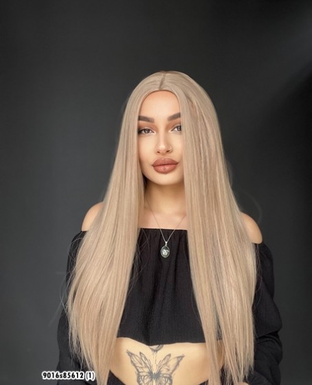 Düz uzun Perçemsiz Cilt görünümlü  Medikal  özel peruk Kül grisi