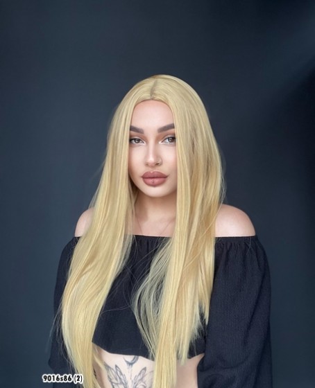 Düz uzun Perçemsiz Cilt görünümlü  Medikal  özel peruk Dore sarı