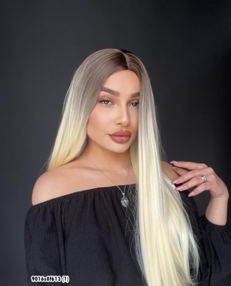 Düz uzun Perçemsiz Cilt görünümlü  Medikal  özel peruk Küllü Kumral