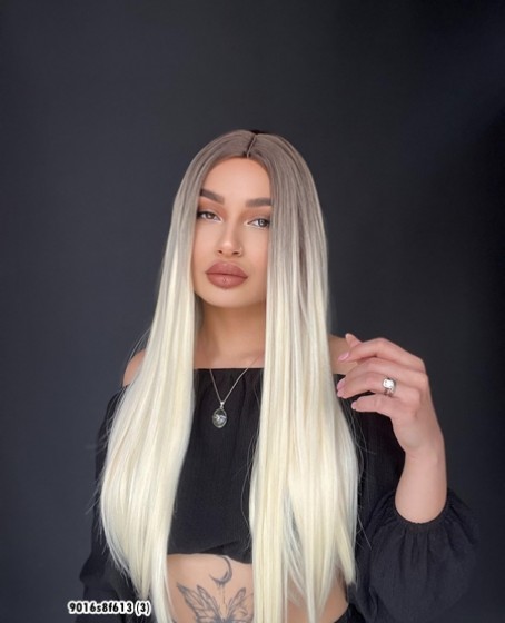 Düz uzun Perçemsiz Cilt görünümlü  Medikal  özel peruk Küllü Kumral