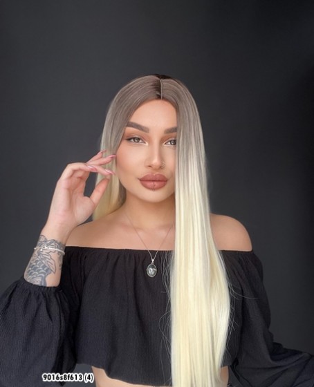 Düz uzun Perçemsiz Cilt görünümlü  Medikal  özel peruk Küllü Kumral