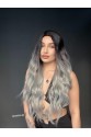 Doğal Su Dalgalı Peruk Uzun Perçemsiz Tepe kısmı deri Fiber Siyah Gri