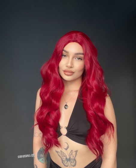 Doğal Su Dalgalı Peruk Uzun Perçemsiz Tepe kısmı deri Fiber Kızıl