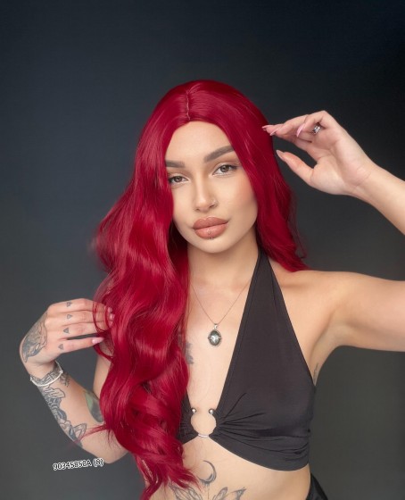 Doğal Su Dalgalı Peruk Uzun Perçemsiz Tepe kısmı deri Fiber Kızıl