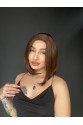 Perçemsiz Bob Kesim Tepe Kısmı cilt görünümlü Medikal Peruk Mokka kahve