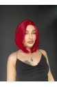 Perçemsiz Bob Kesim Tepe Kısmı cilt görünümlü Medikal Peruk Kızıl