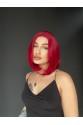Perçemsiz Bob Kesim Tepe Kısmı cilt görünümlü Medikal Peruk Kızıl