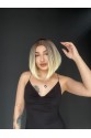 Perçemsiz Bob Kesim Tepe Kısmı cilt görünümlü Medikal Peruk Kumral Ombreli