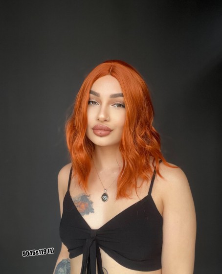 Bob Kesim Dalgalı Tepe Cilt deri görünümlü Medikal peruk perçemsiz Bakır