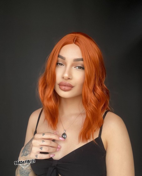 Bob Kesim Dalgalı Tepe Cilt deri görünümlü Medikal peruk perçemsiz Bakır