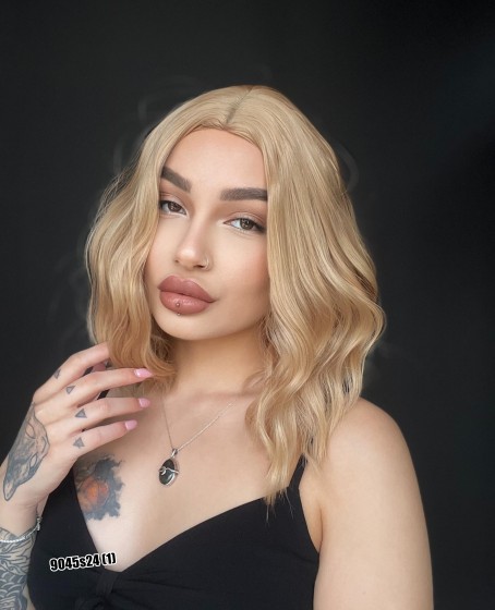 Bob Kesim Dalgalı Tepe Cilt deri görünümlü Medikal peruk perçemsiz Balköpüğü