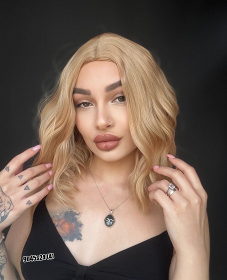 Bob Kesim Dalgalı Tepe Cilt deri görünümlü Medikal peruk perçemsiz Balköpüğü