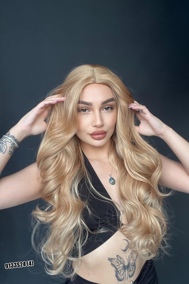 Maşa Dalgalı Fiber Sentetik Uzun Perçemsiz Peruk Dore sarı