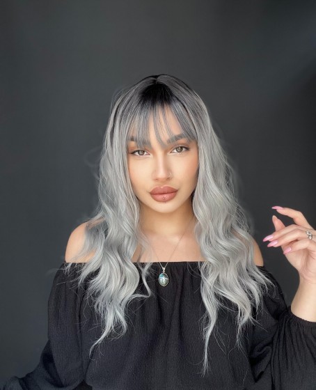 Okyanus Dalgası Perçemli Medikal Peruk perçemli fiber Siyah Gri