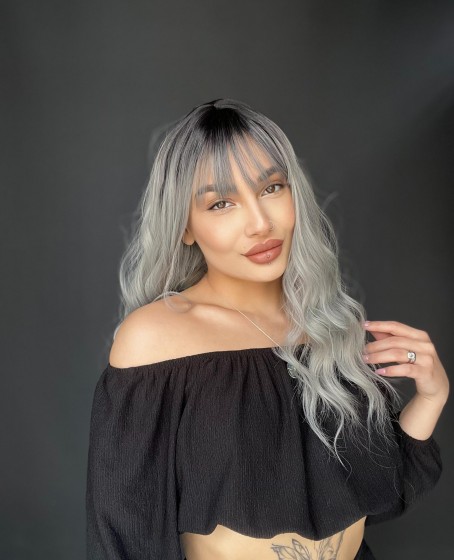 Okyanus Dalgası Perçemli Medikal Peruk perçemli fiber Siyah Gri