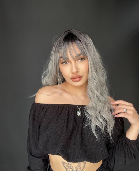 Okyanus Dalgası Perçemli Medikal Peruk perçemli fiber Siyah Gri