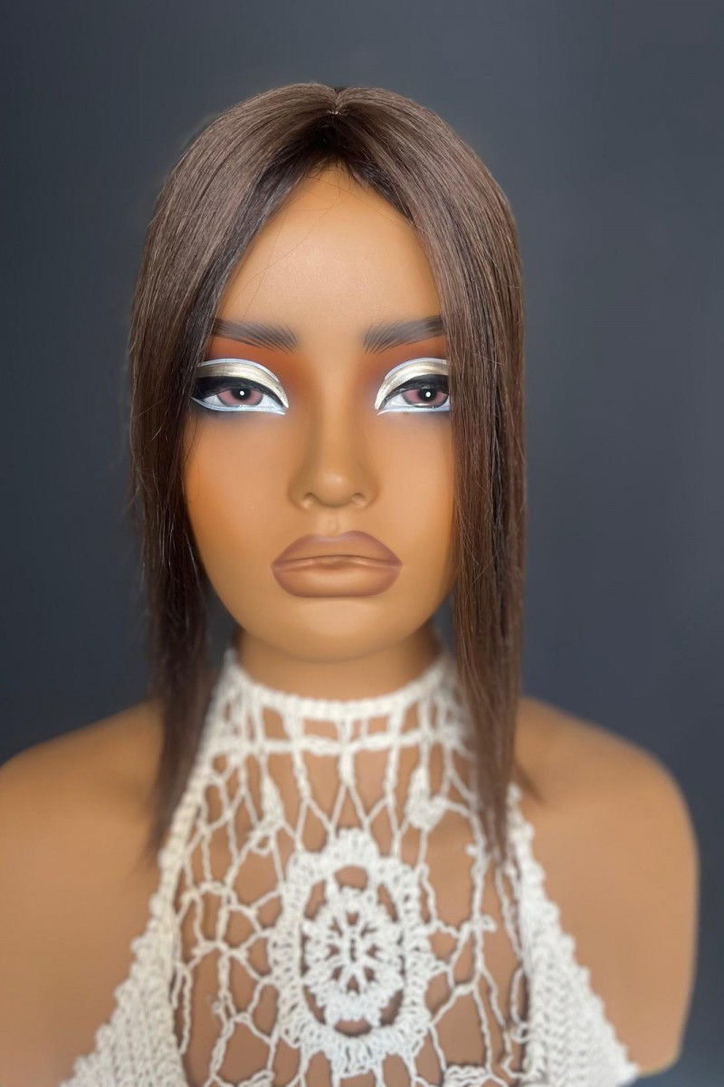 Tepe kısmı cilt görünümlü sabit ayrımlı Gerçek saç tepelik (Kahkül kesilebilir) cilttepeCi4