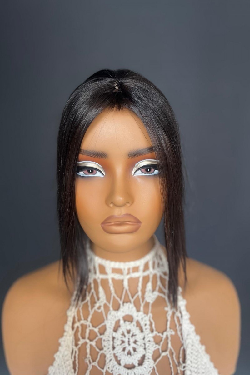 Tepe kısmı cilt görünümlü sabit ayrımlı Gerçek saç tepelik (Kahkül kesilebilir) cilttepeCi5