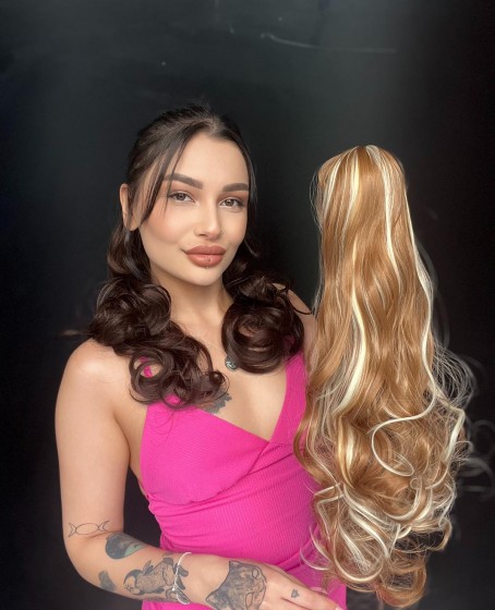 Mandallı Postik Toka At kuyruğu 55 cm Dalgalı fönlenebilir Karamel Sarı