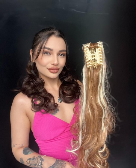 Mandallı Postik Toka At kuyruğu 55 cm Dalgalı fönlenebilir Karamel Sarı