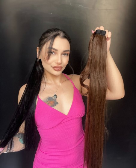 Cırtcırt Bağcıklı Tak çık Düz uzun at kuyruğu Kahverengi