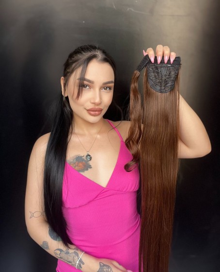 Cırtcırt Bağcıklı Tak çık Düz uzun at kuyruğu Kahverengi